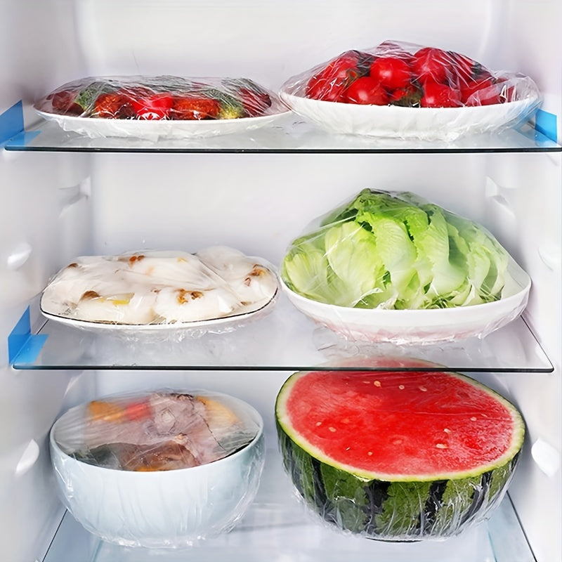 100pcs Food-Grade Disposable Plastic Wrap, Stretchable Cling Film for Bowls, Plates, Fruits, Vegetables - Transparent Kitchen Freshness Covers, Anti-dust Cover
