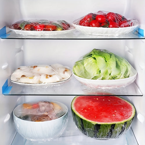 100pcs Food-Grade Disposable Plastic Wrap, Stretchable Cling Film for Bowls, Plates, Fruits, Vegetables - Transparent Kitchen Freshness Covers, Anti-dust Cover