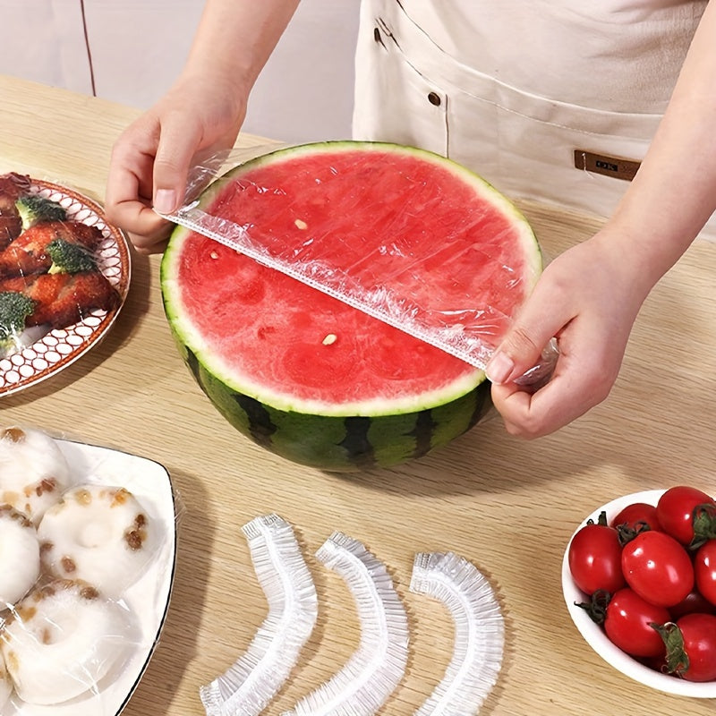100pcs Food-Grade Disposable Plastic Wrap, Stretchable Cling Film for Bowls, Plates, Fruits, Vegetables - Transparent Kitchen Freshness Covers, Anti-dust Cover