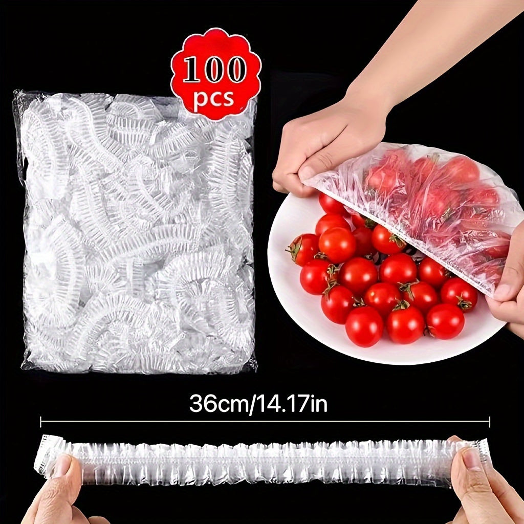 100pcs Food-Grade Disposable Plastic Wrap, Stretchable Cling Film for Bowls, Plates, Fruits, Vegetables - Transparent Kitchen Freshness Covers, Anti-dust Cover